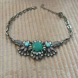 Statement Turquoise and Pink Crystal Collar Necklace - Women Jewelry